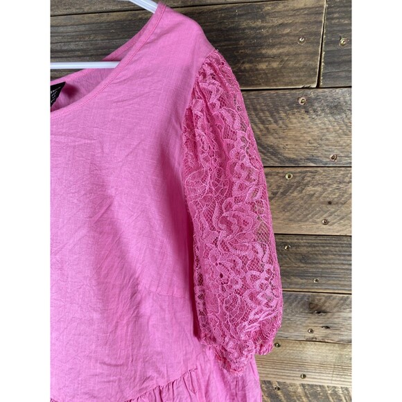 Shein Fit Womans Plus Sz 22 Pink Ruffled W/Puffy Lace Sleeves Top - Picture 4 of 10